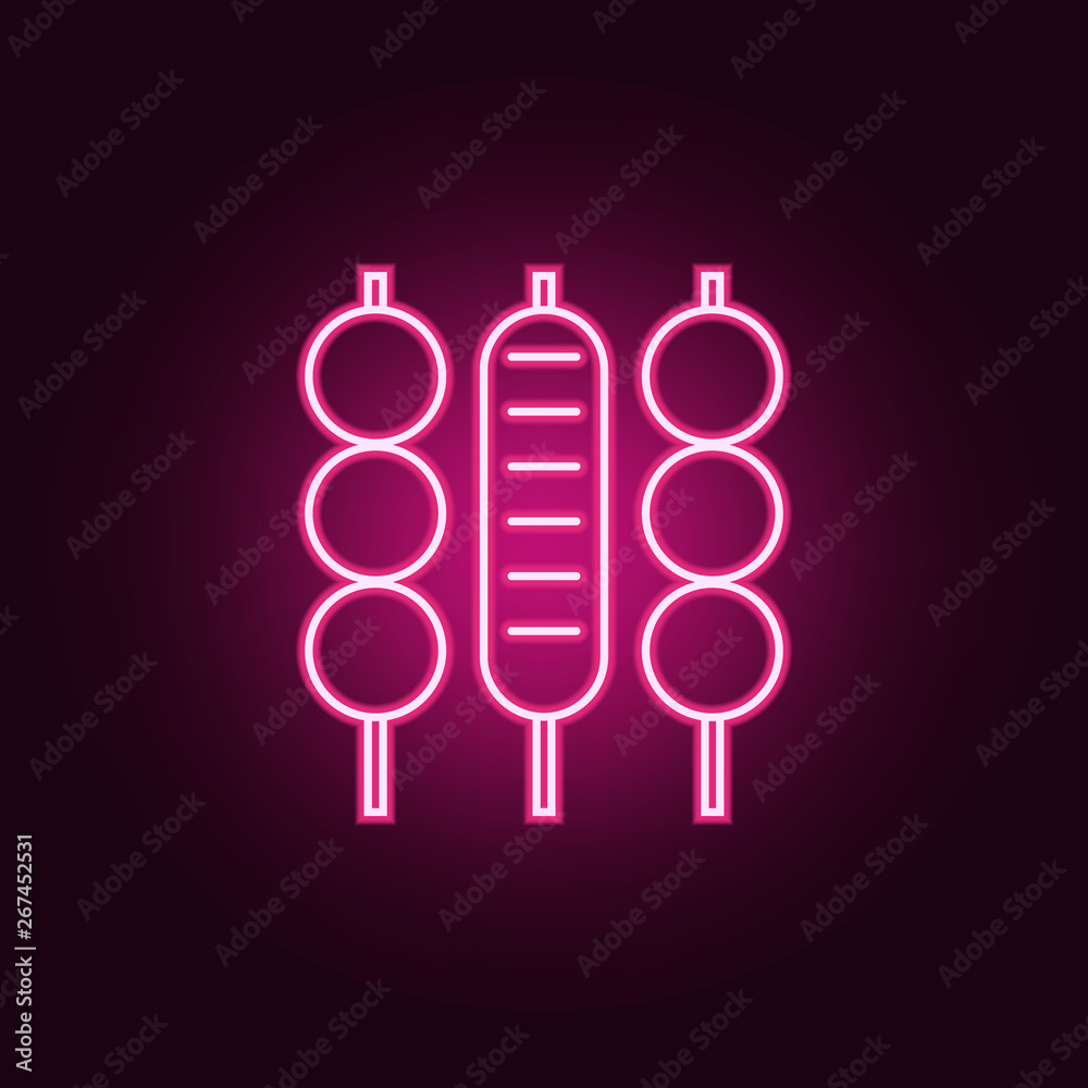 Meat skewer neon icon. Elements of fast food set. Simple icon for websites, web design, mobile app, info graphics Meat skewer neon icon. Elements of fast food set. Simple icon for websites, web design, mobile app, info graphics