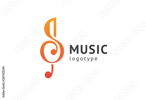 Vector illustration, Graphic Design treble clef logotype. Abstract music icon vector design. Sound recording studio, night party. School of Music, disco, vocal course, composer, singer vector logo.