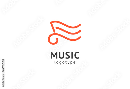 Vector illustration, Graphic Design Note web logotype. Abstract music logo icon vector design. Sound recording studio, night party. School of Music, disco, vocal course, composer, singer vector logo.