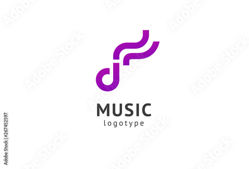 Vector illustration, Graphic Design Note web logotype. Abstract music logo icon vector design. Sound recording studio, night party. School of Music, disco, vocal course, composer, singer vector logo.