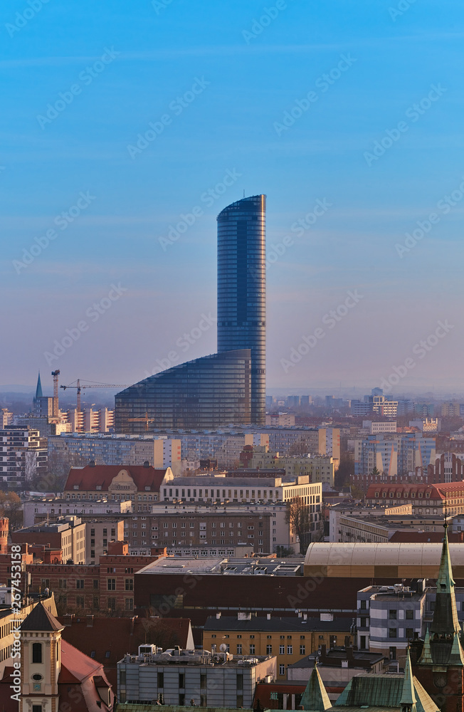 Wroclaw, Poland. Aerial view of Sky Tower and other buildings