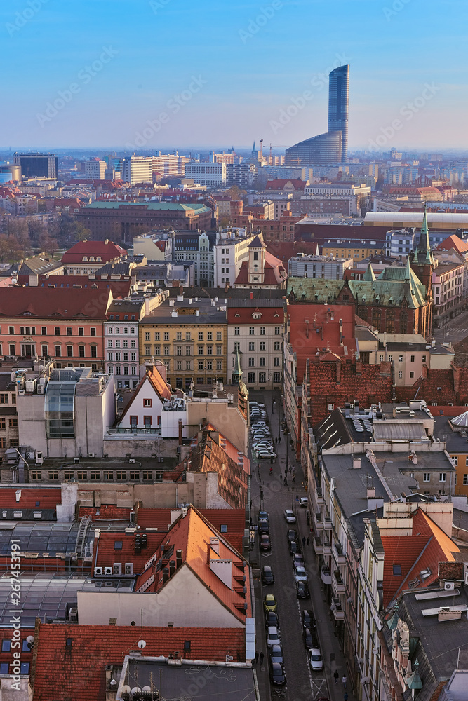Wroclaw, Poland. Aerial view of Sky Tower and other buildings