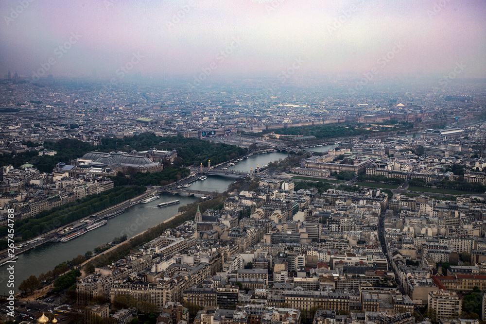 View of the city of Paris from the height of the Eiffel Tower.