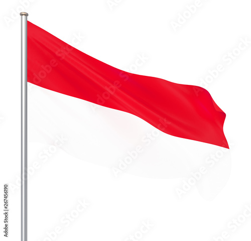 Indonesia flag blowing in the wind. Background texture. Jakarta. 3d rendering, waving flag. Isolated on white. Illustration.