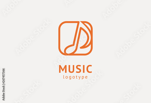 Vector illustration, Graphic Design Note web logotype. Abstract music logo icon vector design. Sound recording studio, night party. School of Music, disco, vocal course, composer, singer vector logo.