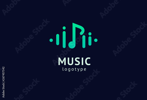 Vector illustration, Graphic Design Note web logotype. Abstract music logo icon vector design. Sound recording studio, night party. School of Music, disco, vocal course, composer, singer vector logo.