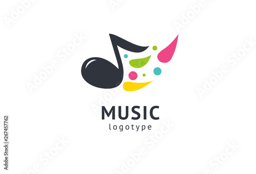 Vector illustration, Graphic Design Note web logotype. Abstract music logo icon vector design. Sound recording studio, night party. School of Music, disco, vocal course, composer, singer vector logo.