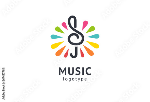 Vector illustration, Graphic Design treble clef logotype. Abstract music icon vector design. Sound recording studio, night party. School of Music, disco, vocal course, composer, singer vector logo.