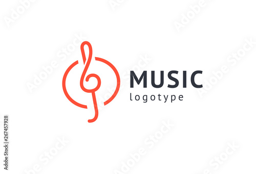 Vector illustration, Graphic Design treble clef logotype. Abstract music icon vector design. Sound recording studio, night party. School of Music, disco, vocal course, composer, singer vector logo.