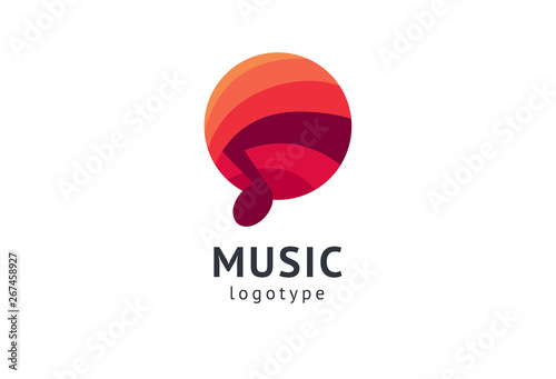 Vector illustration, Graphic Design Note web logotype. Abstract music logo icon vector design. Sound recording studio, night party. School of Music, disco, vocal course, composer, singer vector logo.