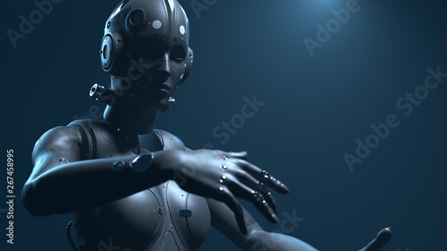 robot woman, sci-fi woman  digital world of the future of neural networks and the artificial intelligence 3d render