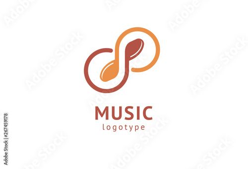 Vector illustration, Graphic Design Note web logotype. Abstract music logo icon vector design. Sound recording studio, night party. School of Music, disco, vocal course, composer, singer vector logo.
