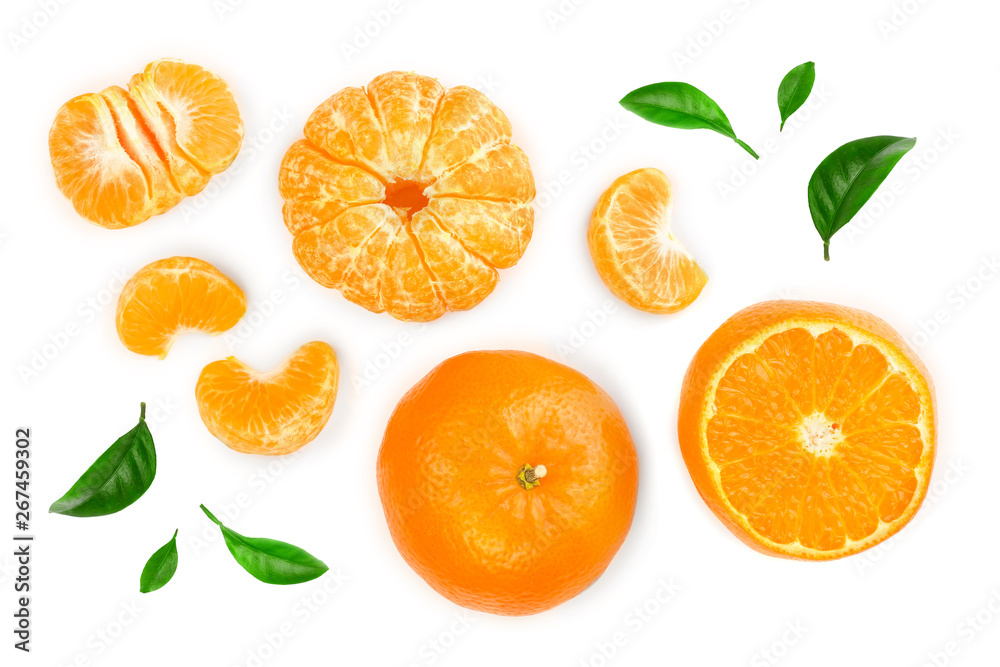 tangerine or mandarin isolated on white background. Top view. Flat lay tangerine or mandarin isolated on white background. Top view. Flat lay