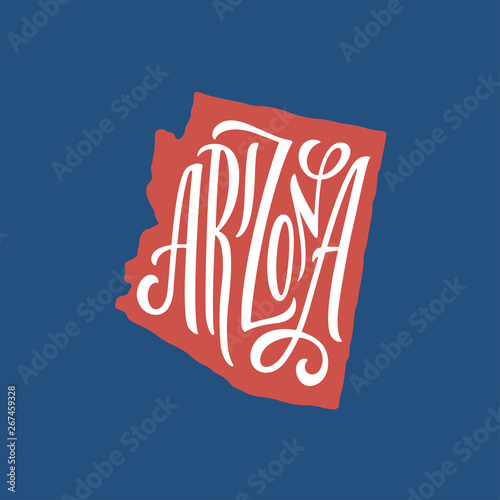 Arizona. Hand drawn USA state name inside state silhouette. Vector illustration.