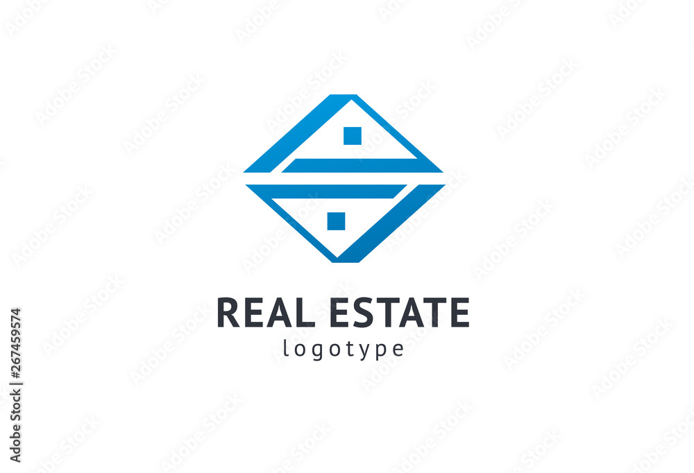 Fototapeta premium Abstract real estate agent logo icon vector design. Rent, sale of real estate vector logo, House cleaning, home security, real estate auction. Vector building logo concept.