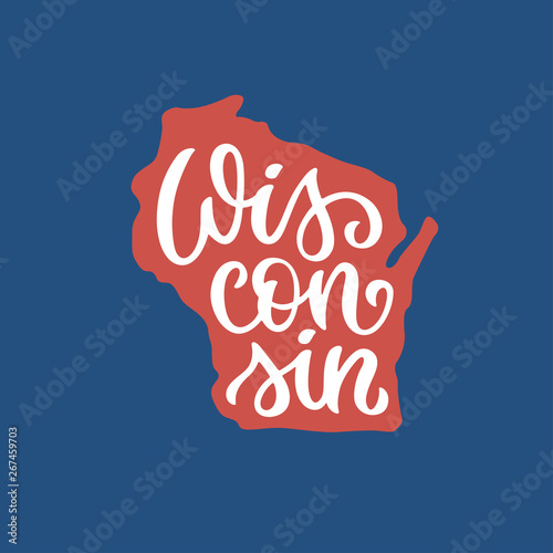 Wisconsin. Hand drawn USA state name inside state silhouette. Vector illustration. photo
