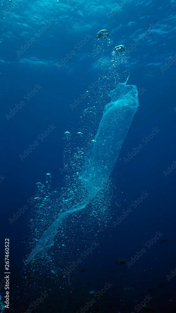 Fototapeta premium Plastic Waste in Tubbataha. The Tubbataha Reef Marine Park is UNESCO World Heritage Site in the middle of Sulu Sea, Philippines.