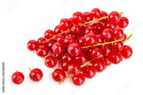 Red currant berry isolated on white background. Top view. Flat lay pattern