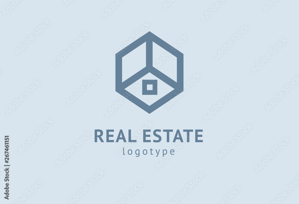 Fototapeta premium Abstract real estate agent logo icon vector design. Rent, sale of real estate vector logo, House cleaning, home security, real estate auction. Vector building logo concept.