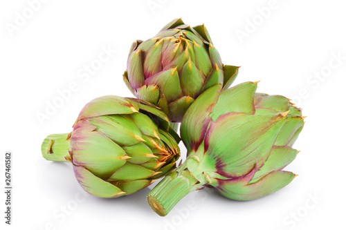 Fresh Artichokes isolated on white background closeup photo
