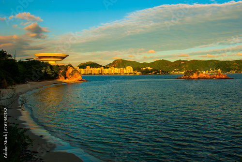 Niteroi city, Rio de Janeiro state, Brazil: MAC Niteroi. Museum of Contemporary Art of Niteroi. Architect Oscar Niemeyer. photo