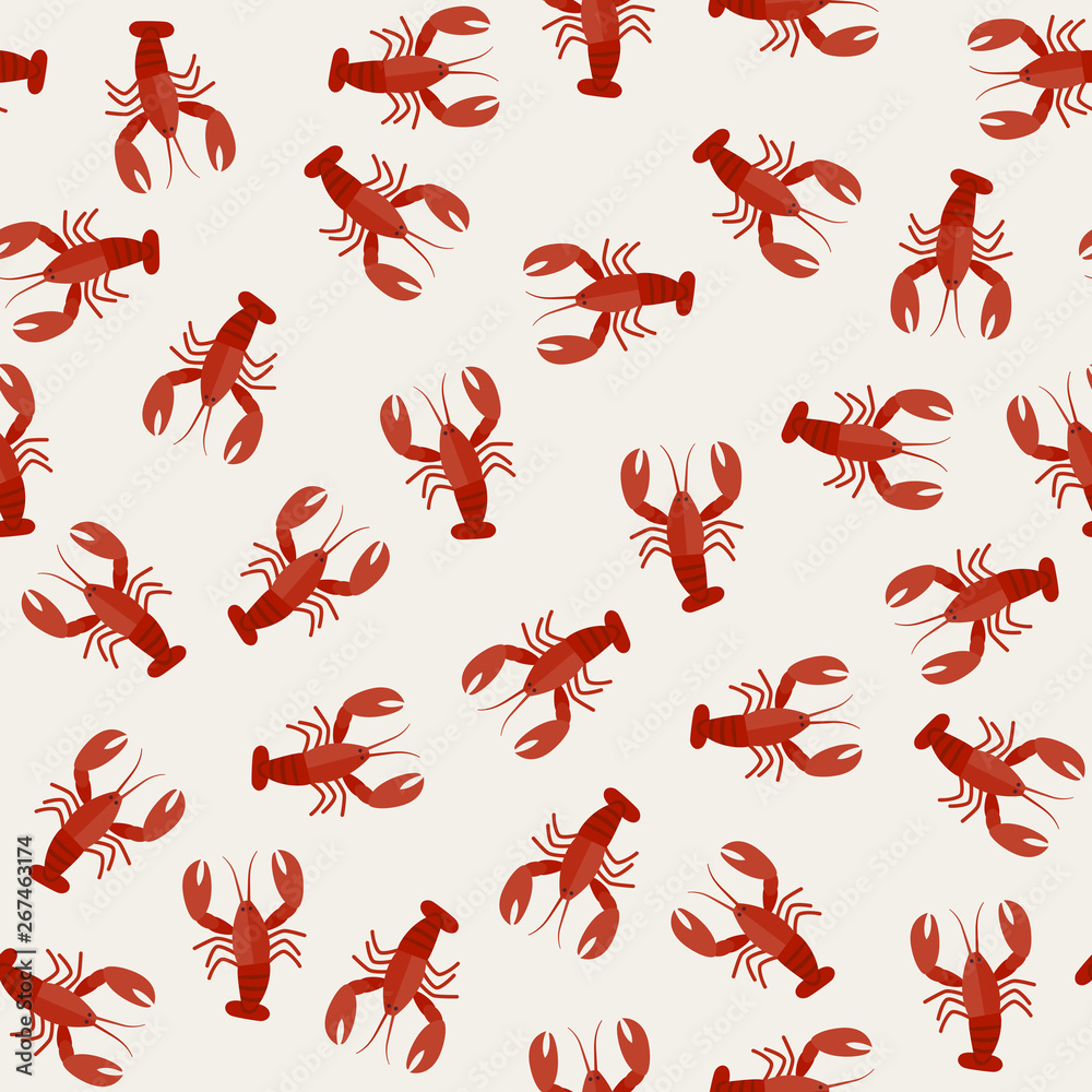 Crawfish seamless pattern. Flat illustration of red lobsters. Crawfish seamless pattern. Flat illustration of red lobsters.