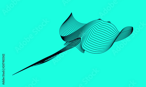 Marine graphic  animal. Vector illustration. The cramp fish consist of lines. Digital element design  for business cards, invitations, gift cards, flyers and brochures, web.