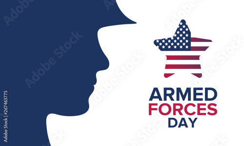 Armed Forces Day in May. Holiday celebrated annual in United States. Special tribute to the men and women of the Armed Forces. Poster, card, banner and background. Vector illustration