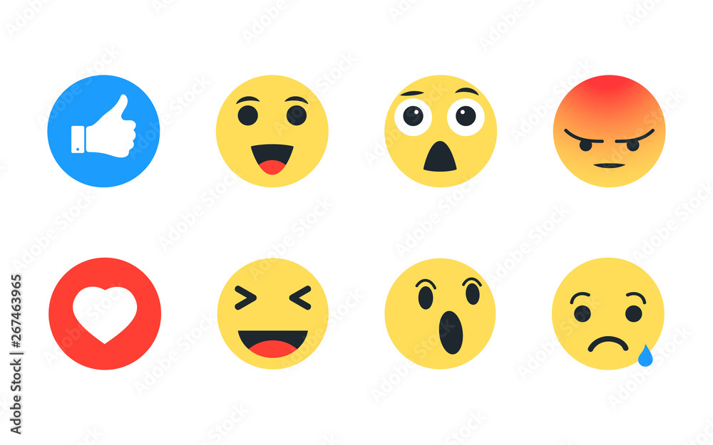 Fototapeta premium Set of Emoticons for social media. Emoji icons in flat style. Emoticons for social media