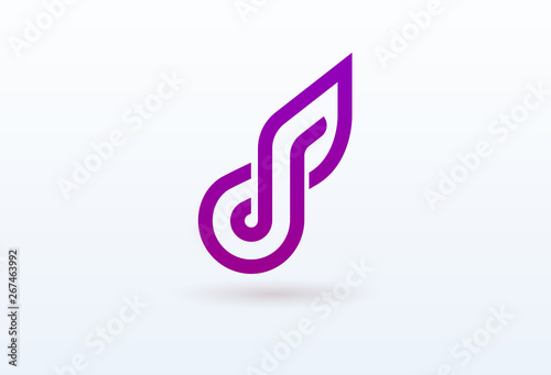 Vector illustration, Graphic Design Note web logotype. Abstract music logo icon vector design. Sound recording studio, night party. School of Music, disco, vocal course, composer, singer vector logo.