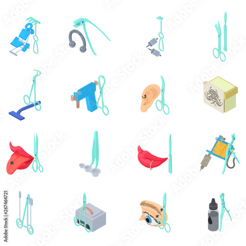 Tattoo thing icons set. Isometric set of 16 tattoo thing vector icons for web isolated on white background