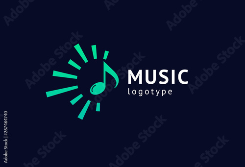 Vector illustration, Graphic Design Note web logotype. Abstract music logo icon vector design. Sound recording studio, night party. School of Music, disco, vocal course, composer, singer vector logo.