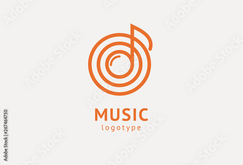 Vector illustration, Graphic Design Note web logotype. Abstract music logo icon vector design. Sound recording studio, night party. School of Music, disco, vocal course, composer, singer vector logo.