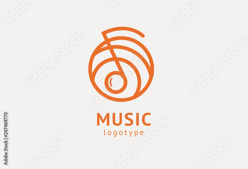 Vector illustration, Graphic Design Note web logotype. Abstract music logo icon vector design. Sound recording studio, night party. School of Music, disco, vocal course, composer, singer vector logo.