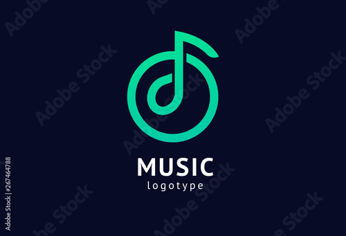 Vector illustration, Graphic Design Note web logotype. Abstract music logo icon vector design. Sound recording studio, night party. School of Music, disco, vocal course, composer, singer vector logo.