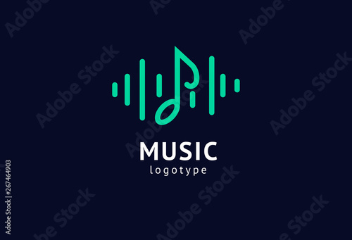 Vector illustration, Graphic Design Note web logotype. Abstract music logo icon vector design. Sound recording studio, night party. School of Music, disco, vocal course, composer, singer vector logo.