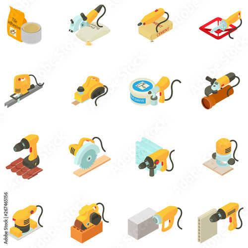 Repair house icons set. Isometric set of 16 repair house vector icons for web isolated on white background