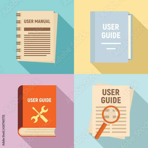 User guide icons set. Flat set of user guide vector icons for web design