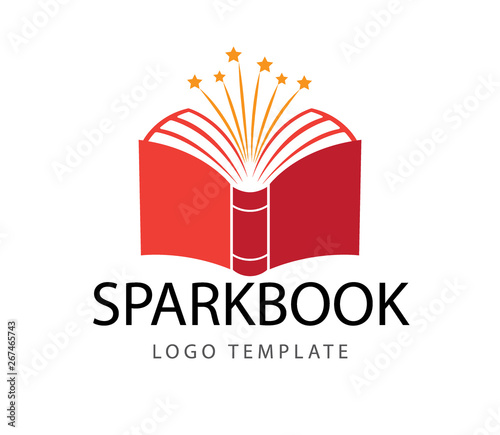 book of knowledge with sparking star from inside vector logo design illustration