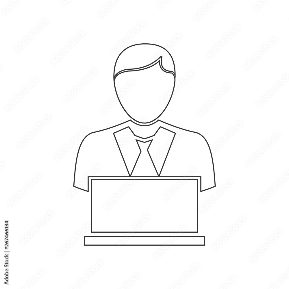 person with laptop icon. Element of HR for mobile concept and web apps icon. Outline, thin line icon for website design and development, app development