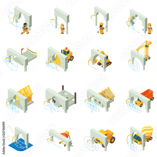 Fototapeta Naklejka Na Ścianę i Meble -  Repair arche icons set. Isometric set of 16 repair arche vector icons for web isolated on white background