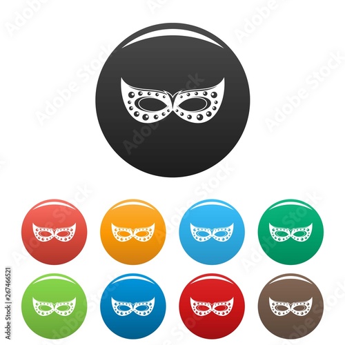 Italian carnival mask icons set 9 color vector isolated on white for any design