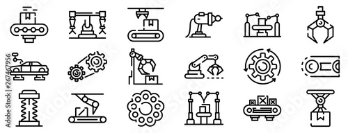 Assembly line icons set. Outline set of assembly line vector icons for web design isolated on white background photo