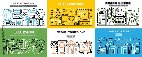Excursion banner set. Outline set of excursion vector banner for web design