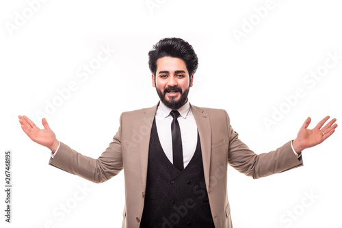 Fototapeta Young arab man with arms raised