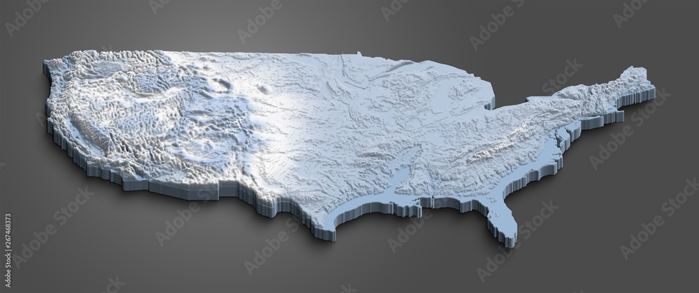 Relief map of USA with 3D effect. Isometric map of country. Clipped at ...