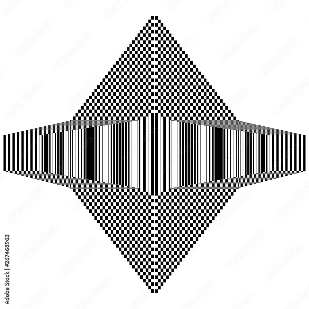 Abstract black and white geometric shape with striped and checkered ...