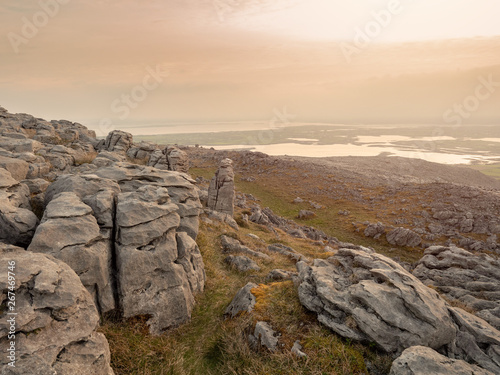 Burren national park,county Clare, Ireland, Famous rock formations, cloudy day, Landscape.