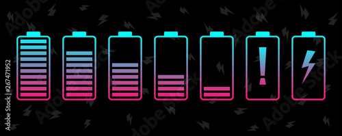 Battery charge levels icon set. Vibrant color vector illustration.