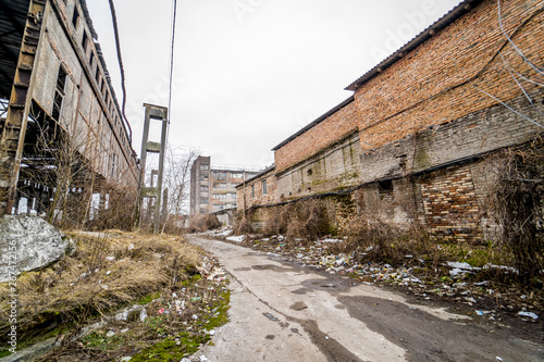 The ruins of the former factory. Ruined buildings in the city.